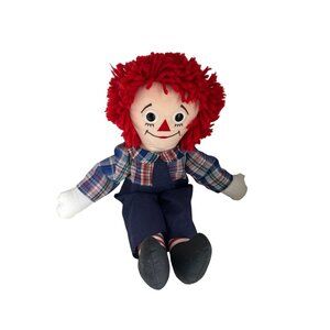 Vintage Raggedy Andy Doll 17 in With Red Yarn Hair Blue Outfit & Striped Socks